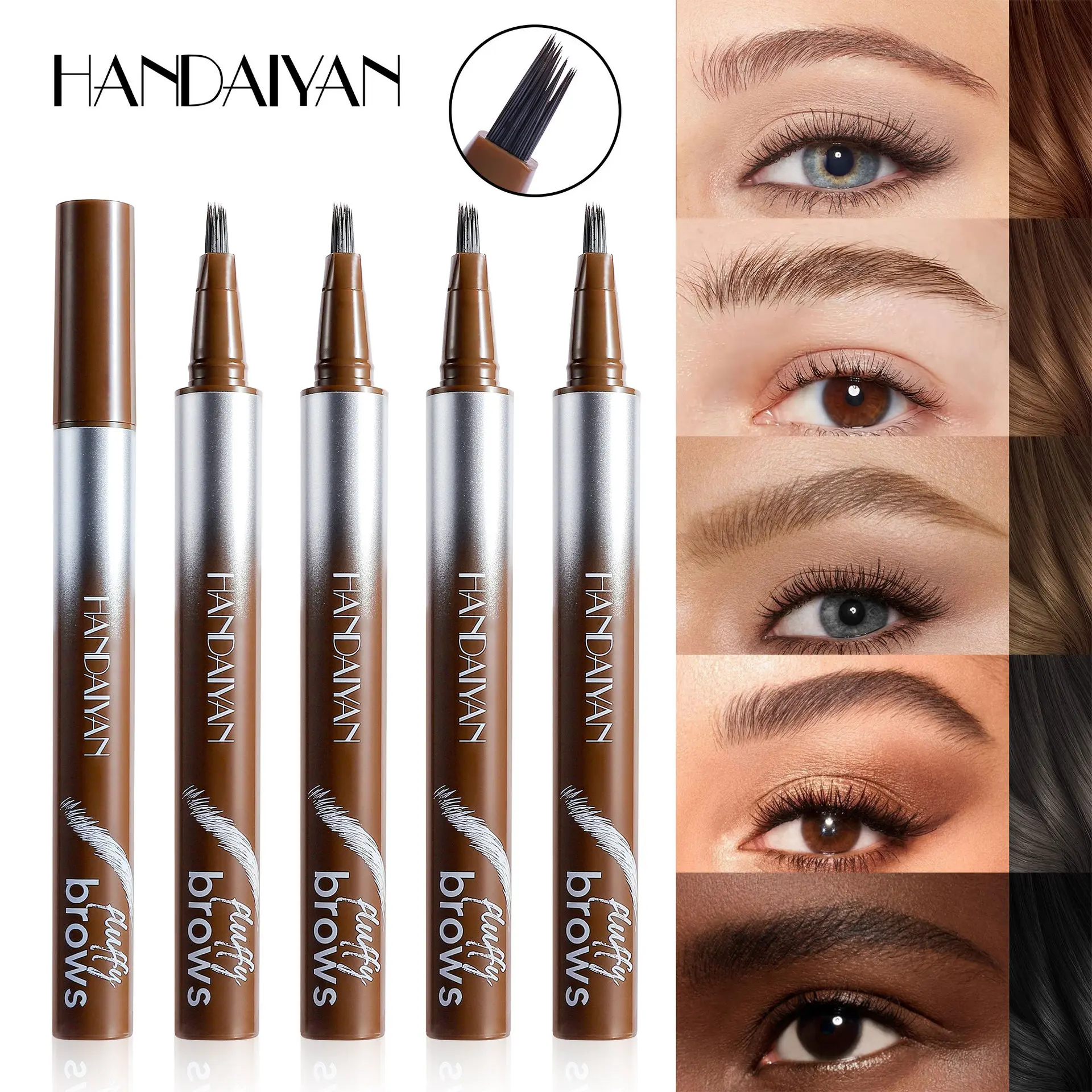 Cross-Border Eyebrow Pencil Five-Color Wild Eyebrow Waterproof and Durable Handaiyan Distinct Look Natural Eyebrow Shape Liquid Eyebrow Pencil
