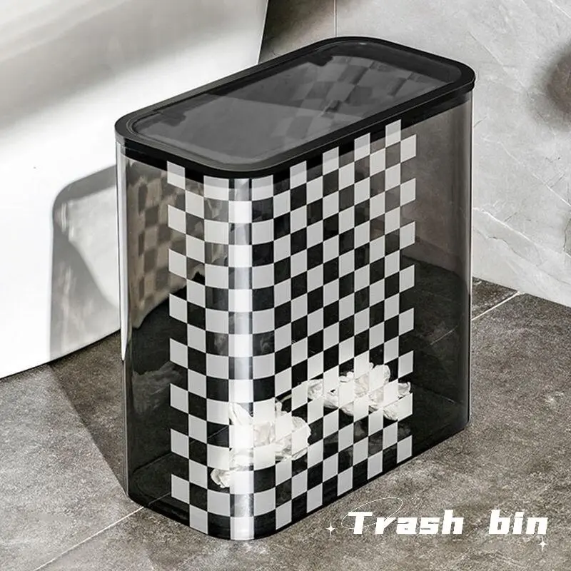 Thùng Rác Vuông, Cỡ Lớn, Đen Trắng, Có Nắp, Tiện Lợi
