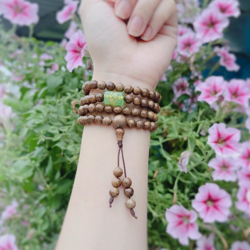 Vòng tay trầm hương mix đá anmoni xanh, mang lại may mắn tài Lộc và bình an 0