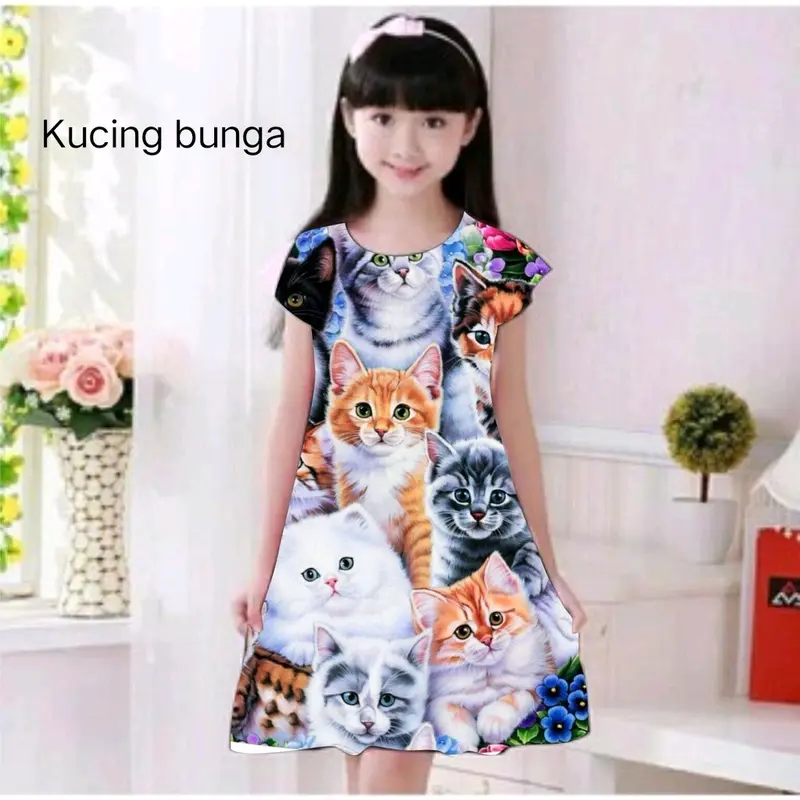 Dress anak motif kucing usia 2-11 tahun 7