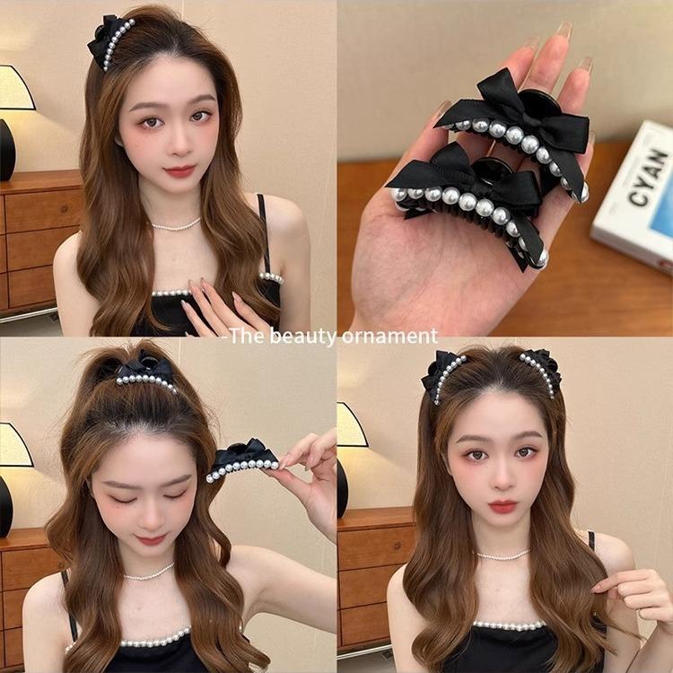 Nơ cho bé gái, phong cách Hàn Quốc, Kẹp lấy tóc Đuôi Ngựa cao, tóc mái bên phong cách Pháp, kẹp tóc nửa buộc, đồ đội đầu, 7cm Phụ Kiện Tóc