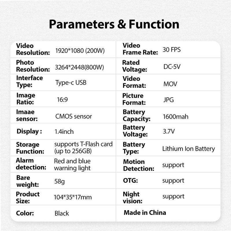 Wearable Mini Camera Security, 1 Count 1080P HD Recording 1.4 Inch Screen Recorder, Night-Vision Function Security Cameras, Safe Recording Camera For Home, Outdoor, Bicycle Sports, Action Camera 5