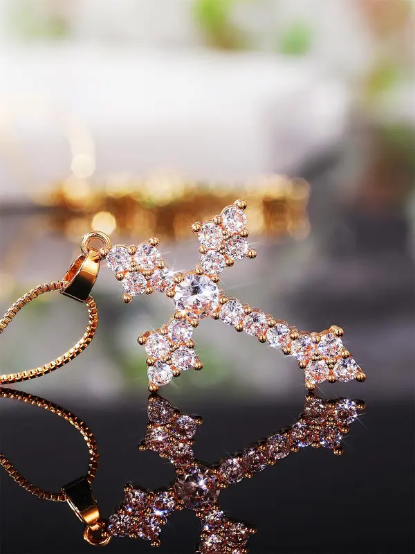 Rhinestone Cross Pendant Necklace for Women,  Fashion Jewelry for Party, Daily Clothing Decor, Trendy Jewelry for Birthday Gift 7