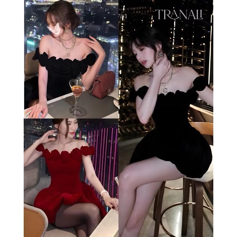 Đầm nhung hoa hồng dáng trễ vai kèm quần dáng xoed by Tường Vy Shop