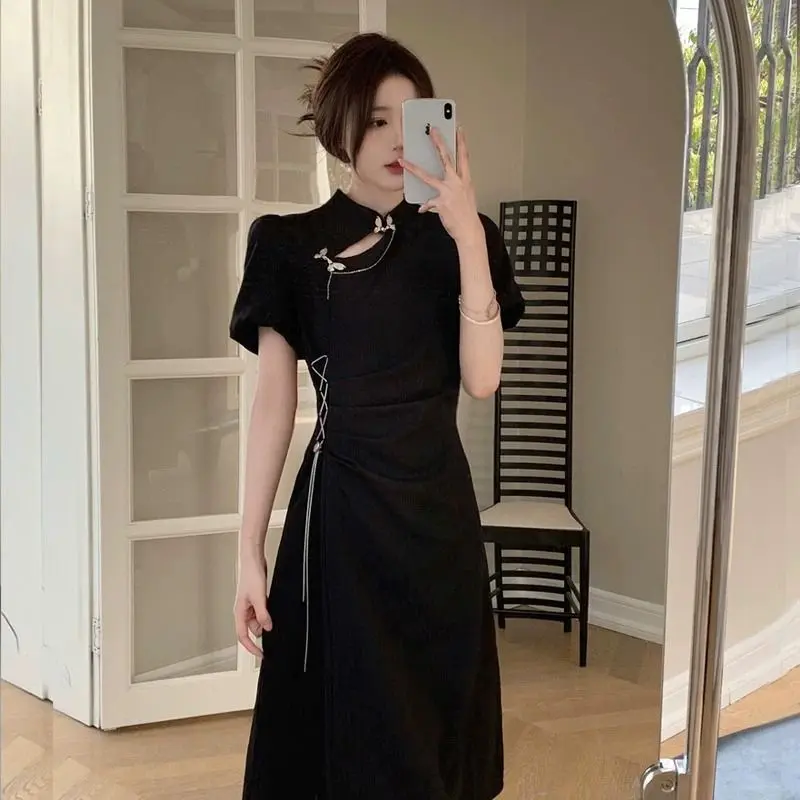 Váy Sườn Xám Phong Cách Trung Quốc Mới, Ngoại Cỡ Cho Bé Gái, Phong Cách Mùa Hè, Thanh Lịch Và Bó Sát, Thích Hợp Cho Phụ Nữ, Phong Cách Quốc Gia Thiền, Váy Đi Lại, 2024