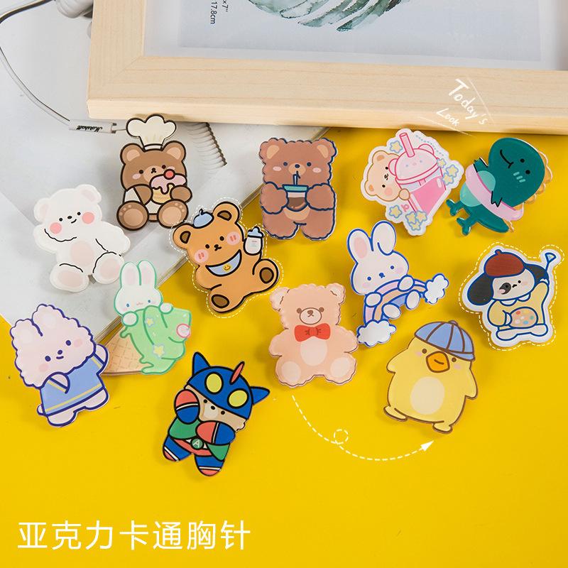 Product Introduction of INS Korean style cute acrylic brooch cartoon bear pin bag charm accessory for girls decorative patch 2