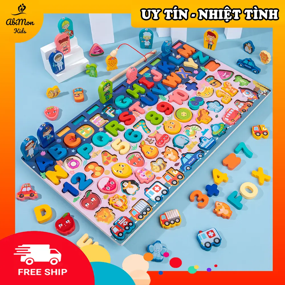 🌻 Bảng Gỗ Ghép Hình + Câu Cá Cho Bé (5, 6, 7 in 1) ☘️ Montessori cao cấp ✨ Đồ chơi Gỗ - Giáo dục - An toàn - Thông minh