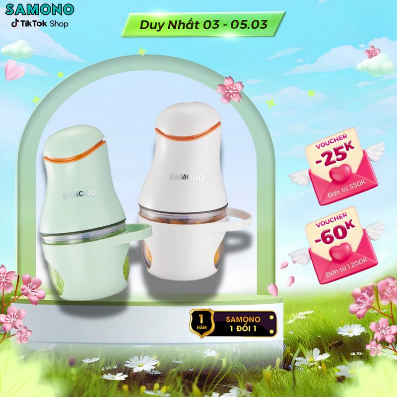 (BH 1 Năm)Samono Máy Xay Đồ Ăn Dặm Samono dòng Cao Cấp , Máy Xay Sinh Tố Mini Cầm Tay, Xay Thịt Đa Năng, 6 Lưỡi Inox 304,Công Xuất 200W Cối Thủy Tinh chiu nhiệt Xay Nhuyễn Mịn Cho Bé và Gia Đình SW-099  Bảo Hành 1 Năm