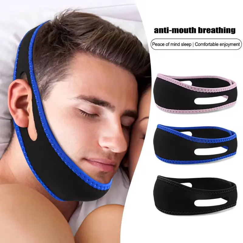 Băng Đô Ngưng Ngáy, Đai Chống Ngưng Ngáy, Màu Đen Và Xanh Dương, Dây Đeo Cằm, Đai Quấn Có Thể Điều Chỉnh, Ngưng Ngưng Ngủ, Ngủ Và Thở