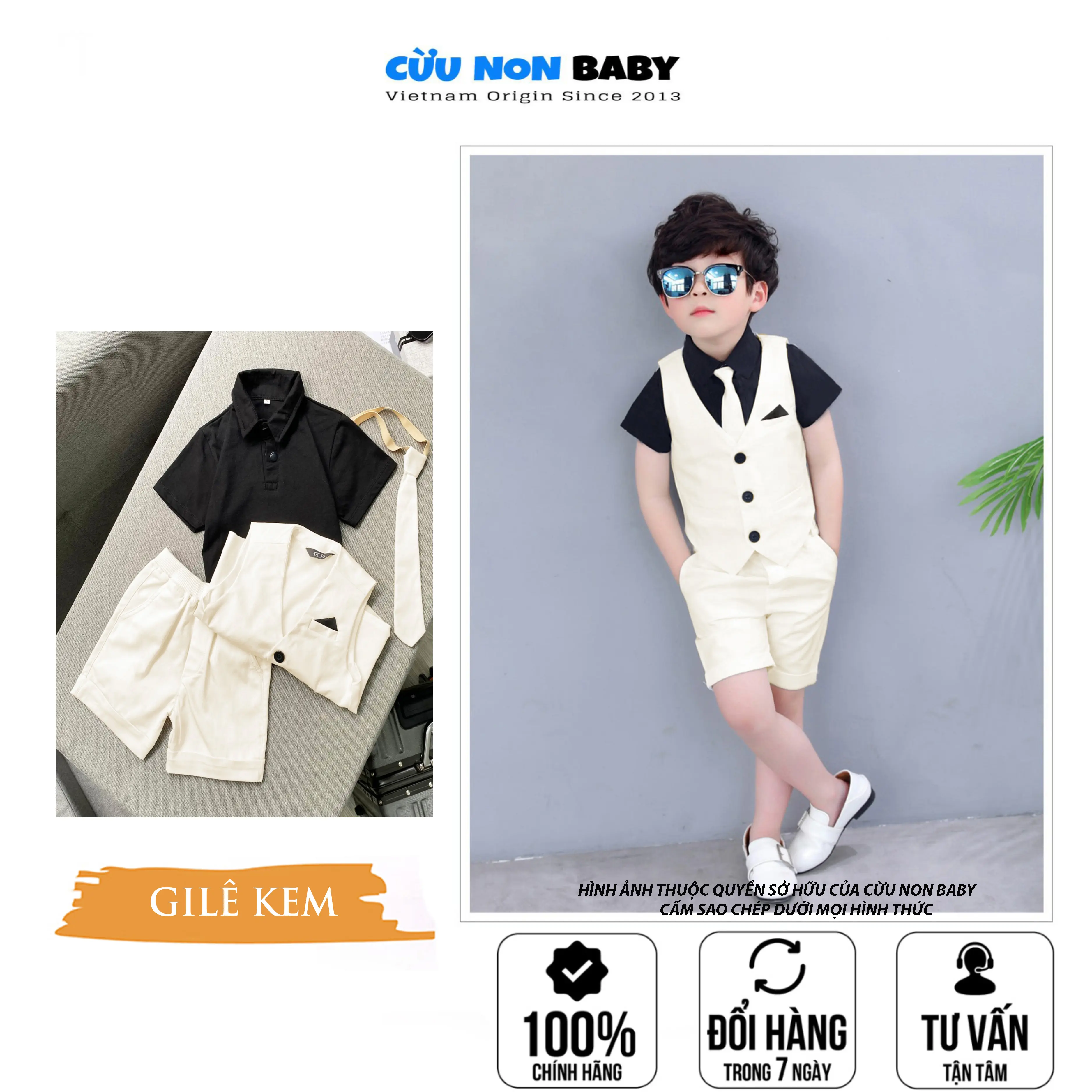 [Ảnh Thật] Bộ Vest Ghile Bé Trai Công Tử Bạc Liêu Sang Chảnh - Kem