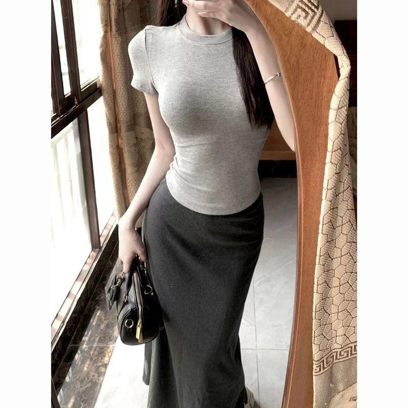Váy Đuôi Cá, Váy Ôm Sát, Dài Trung Bình Màu Đen, Hàng Mới Về Mùa Hè, Váy Xếp Nếp, Váy 5