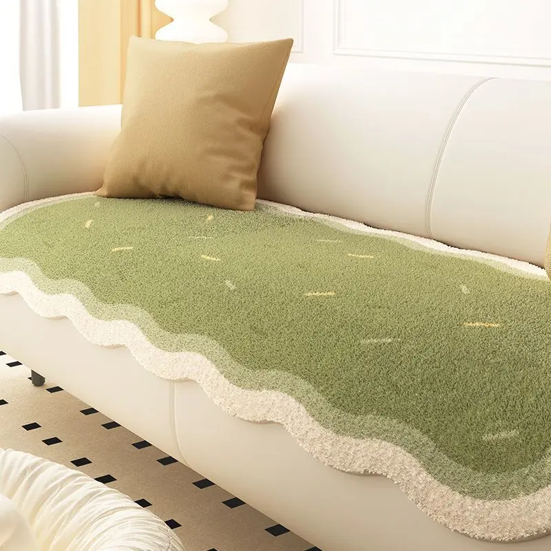 Đệm Sofa, Thiết Kế Bất Đối Xứng Chất Liệu Giả Cashmere, Đệm Ghế Sofa, Chống Trượt, Sofa Da, Khăn Bọc Đặc Biệt, Phong Cách Ins 5