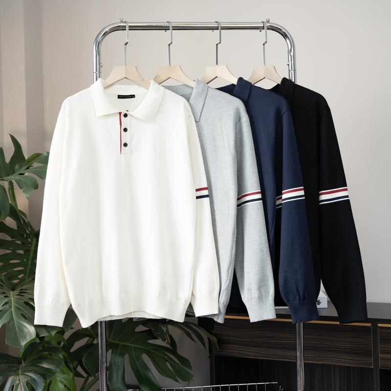 Áo Polo Dệt Kim Nam Dài Tay Cao Cấp Phối Sọc Thời Trang Cao Cấp Menswear Có Cổ Halley N23