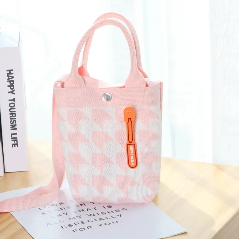 Knitted Mini Sling Bag Premium Tas HP Rajut Selempang Wanita Korean Style MOTIF WALLET - T215 Pink 6