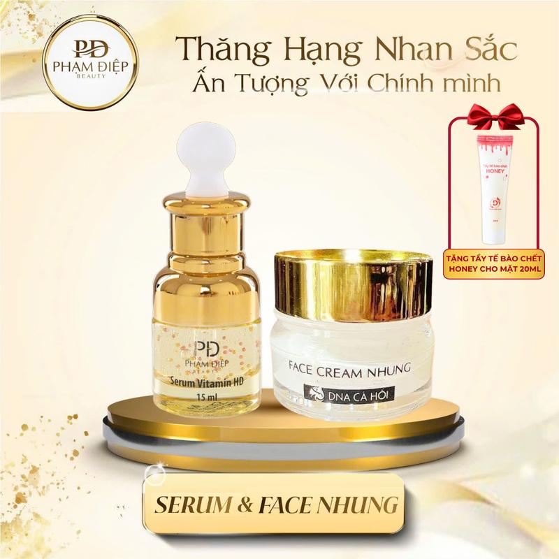 Product Introduction of Combo Serum Vitamin HD 15ML PHẠM ĐIỆP BEAUTY & Face Cream Nhung PHẠM ĐIỆP BEAUTY [TẶNG KÈM 1 TUÝP TẨY TẾ BÀO CHẾT HONEY CHO MẶT]  Hỗ Trợ Dưỡng Sáng, Cấp Ẩm Cho Da, Skincare Nữ Women 1