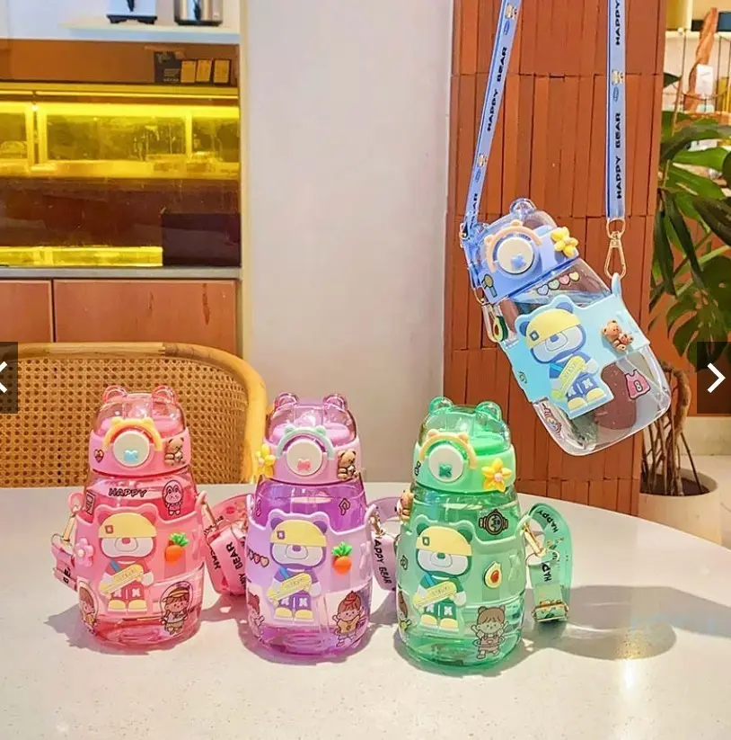BOTOL MINUM ANAK LUCU HAPPY BEAR 600ml FREE SEDOTAN , TALI & Stiker - Zansen Shop