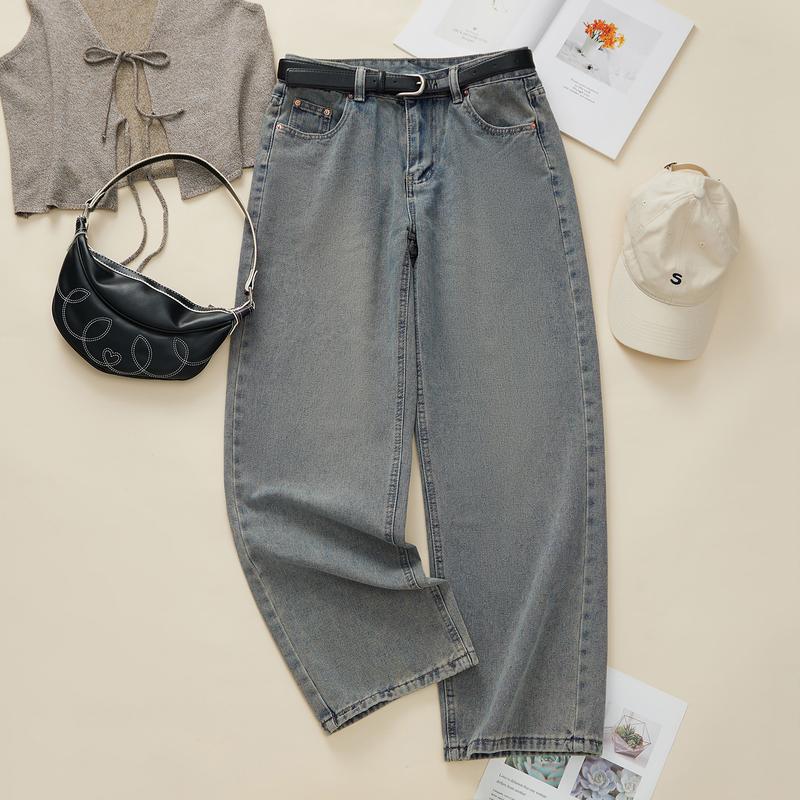 Product Introduction of Women Casual Low Rise Jeans Fashion Loose Straight Leg Denim Pants with Pockets for Summer Spring 35