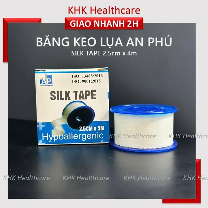Băng keo lụa An Phú kích thước 2.5cmx5m (Cuộn) băng vết thương, cố định dụng cụ y khoa, sơ cứu vết thương