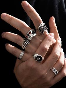 Conjunto de Anillos de Estilo Punk de Halloween para Hombre con Diseño de Calavera, Garra y Número 8, Accesorios de Moda Retro para Fiesta, Decoración de Ropa Diaria, Joyería de Moda y Exquisita para Regalo de Cumpleaños