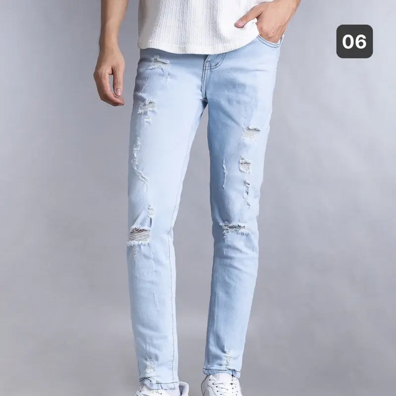 Quần jeans nam 69 rách gối màu xanh rêu, chất liệu bò co giãn thời trang cao cấp NấmStore form skinny mới Menswear Có Túi Pants 2