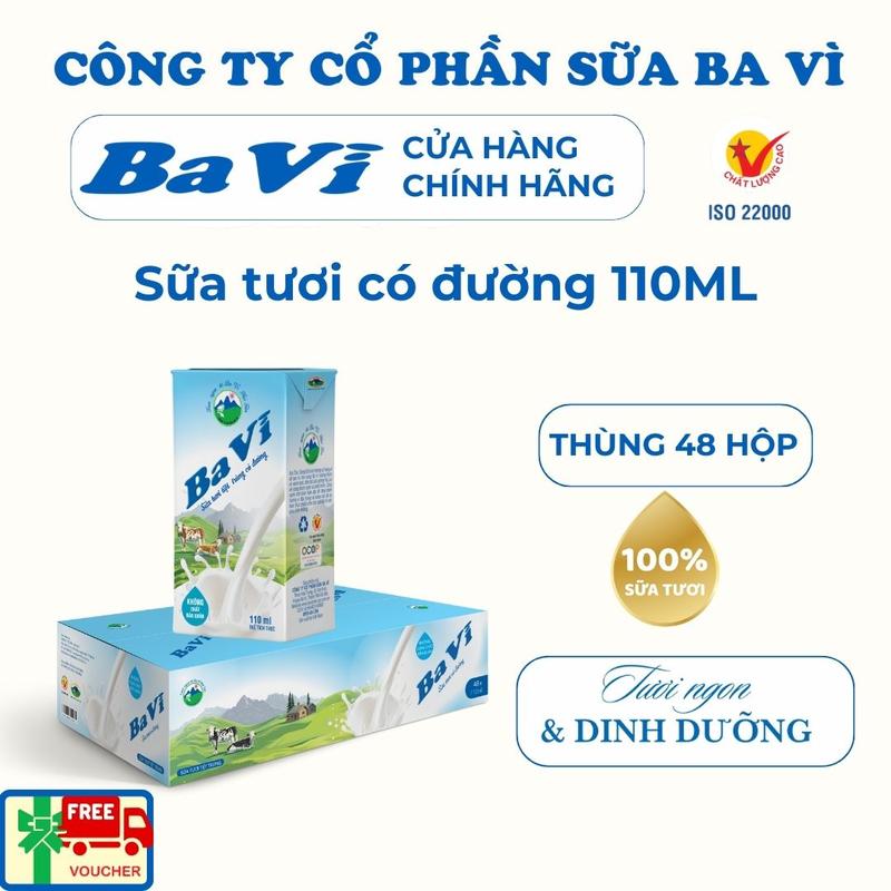 Sữa tươi tiệt trùng Ba Vì có đường 110ml (SuaBaVi_Offcial) - Thùng 48 hộp
