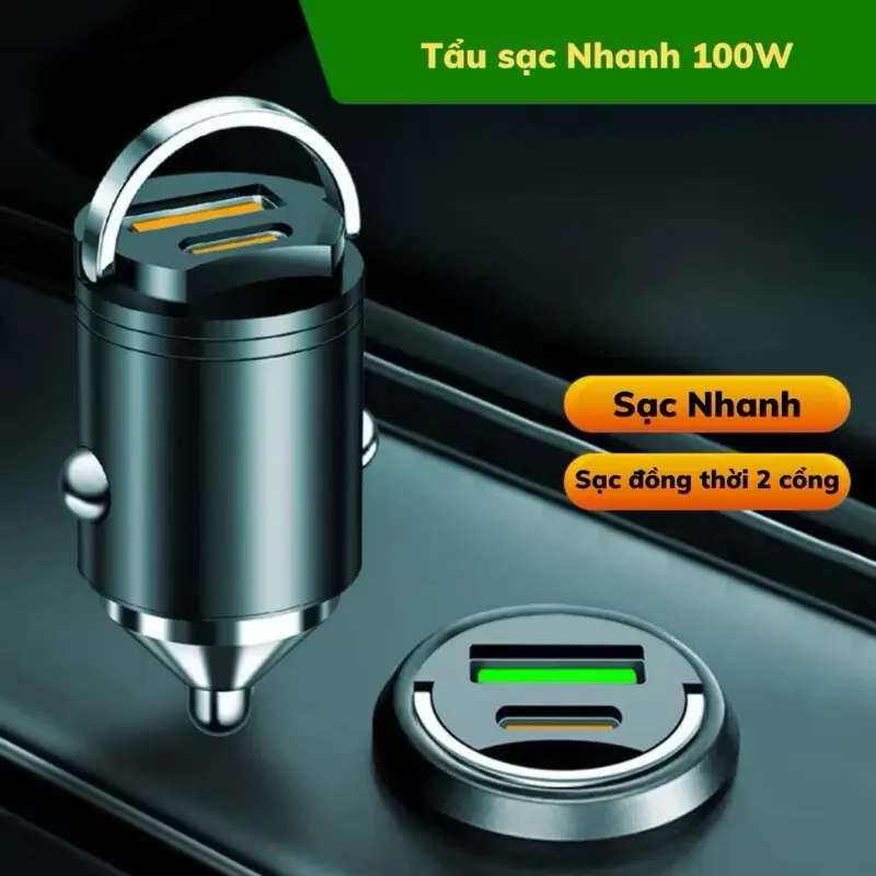 Tẩu sạc nhanh oto 100W 2 cổng USB, TypeC phù hợp mọi xe và thiết bị 0