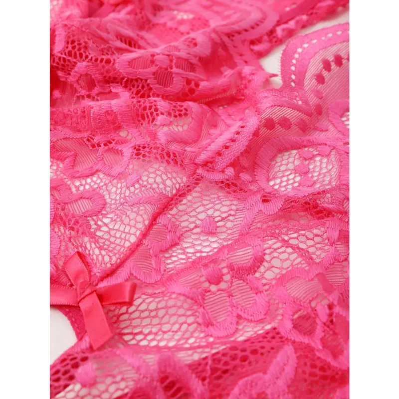 Lace Crotchless Sexy Lingerie Bodysuit, Stretchy Temptation Fashion Leotard, One-Piece Bodysuit (Non-Removable) 7