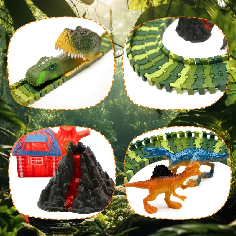 Dinosaur Race Track Toy Set, 1 Box Flexible Train Track Race Car Track Toy with Dinosaur Character, Birthday Gift for Boys & Girls 5