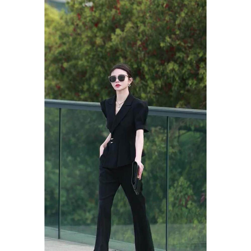 [NEW]            FADFAD setelan dua potong lengan pendek hitam elegan dan mewah untuk wanita