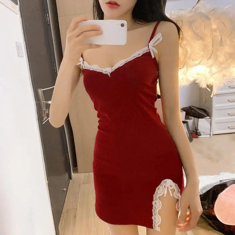 Hot Selling Summer Camisole Pajama Dress For Women Sexy And Cute Slim Fit Lace Lace Lace With Chest Cushion Pajama Dress For Home Wear Loungewear Nightwear