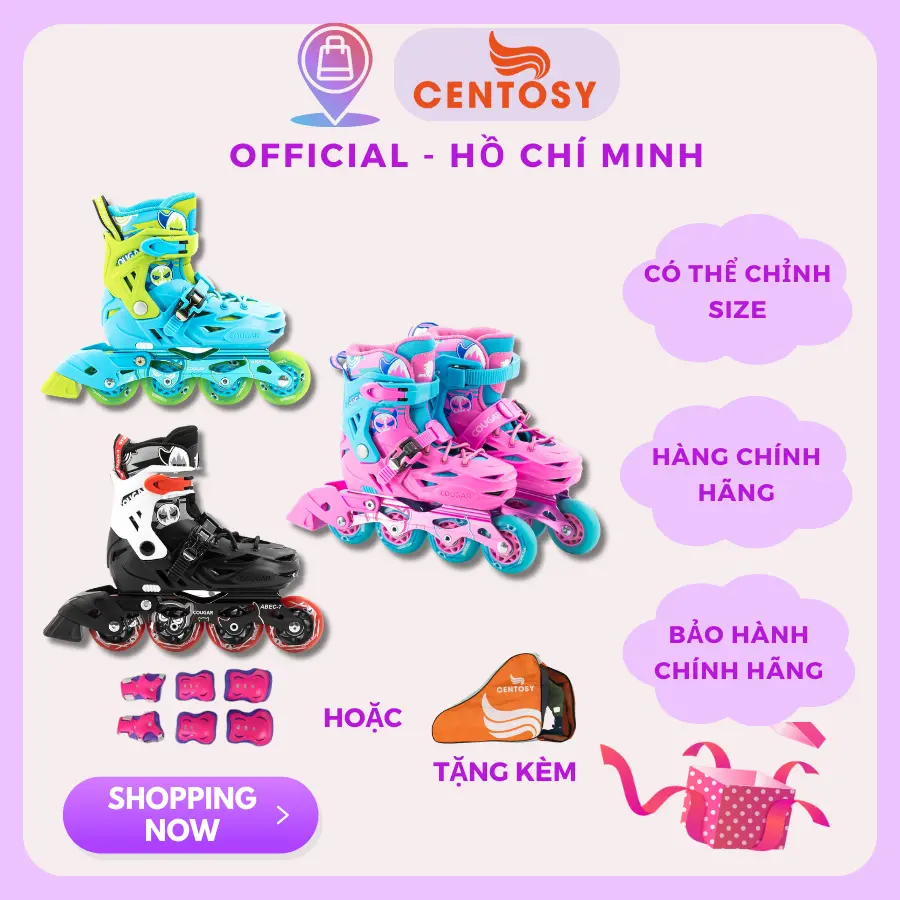 Giày Patin Trẻ Em Sport Cougar Pro - Bánh Cao Su Đặc, Form Nhựa An Toàn Trượt Trên Mọi Địa Hình