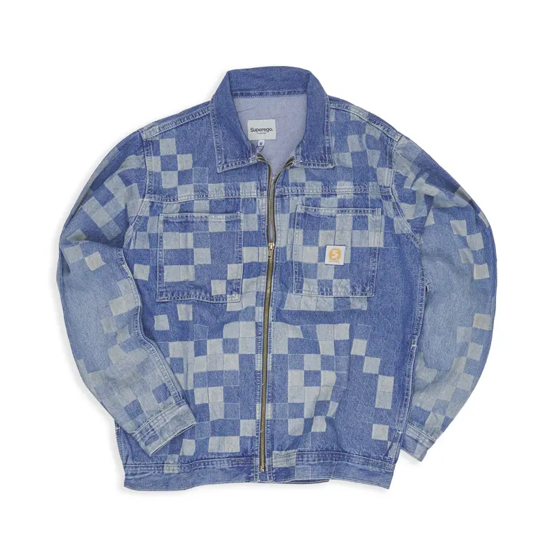 Superego Jacket Work Denim Lasser Pixel Art Snow Blue JSPAL01 1