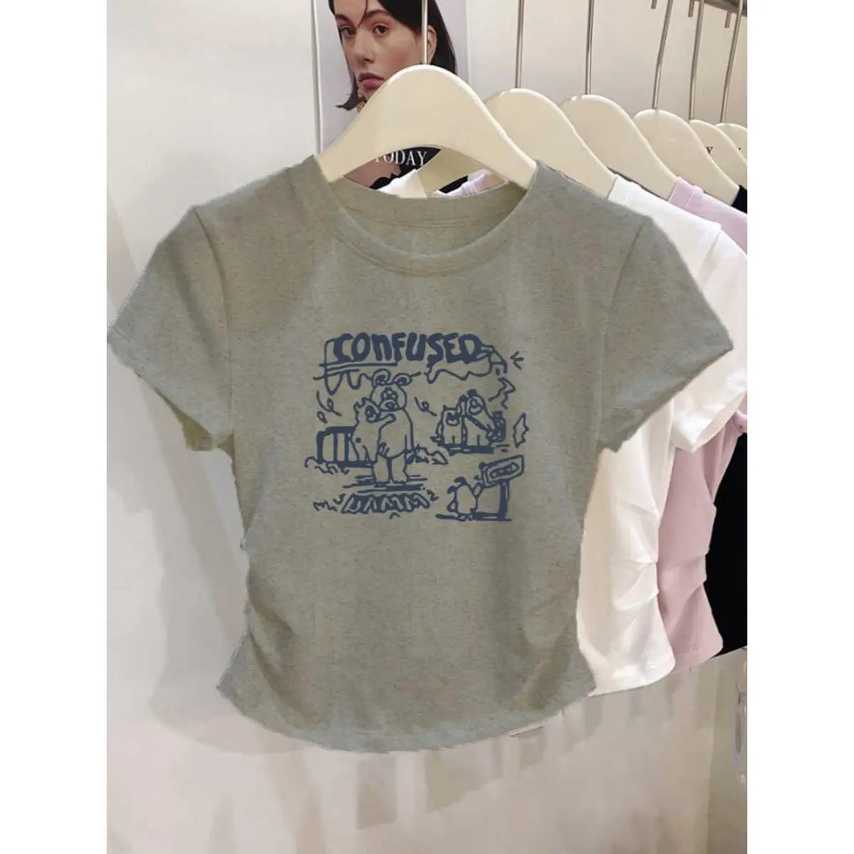 Cotton short sleeve T-shirt American retro 2025 new unique chic blouse women