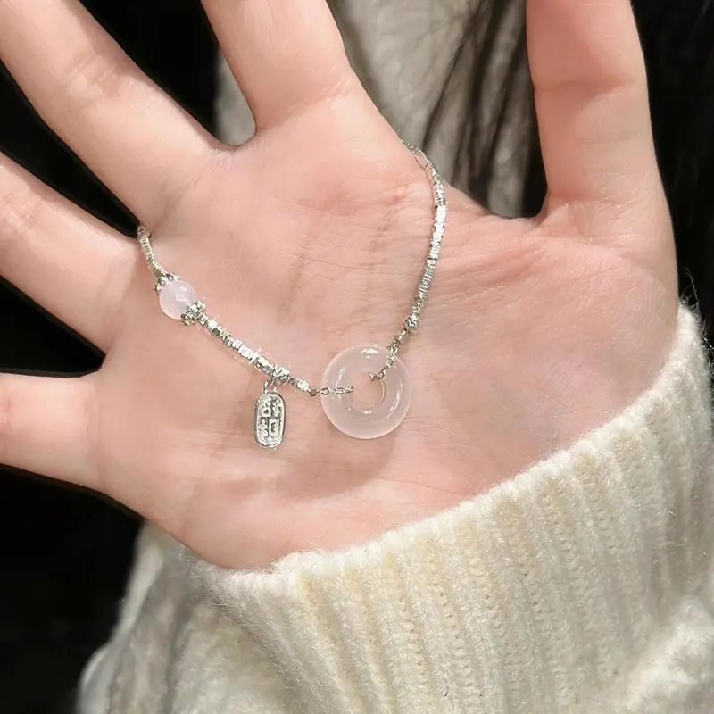Vòng tay khóa an toànS925 Sterling dành cho phụ nữ, Màu bạc , may mắn, Màu bạc , Ins, nhỏ, mới, Trung Quốc, tinh tế, bạn gái, quà tặng 5