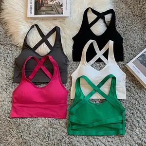 【khaefashion】Tanktop Bra BH Olahraga Wanita Tali Silang Belakang Tanpa Kawat Ada Busa BR174