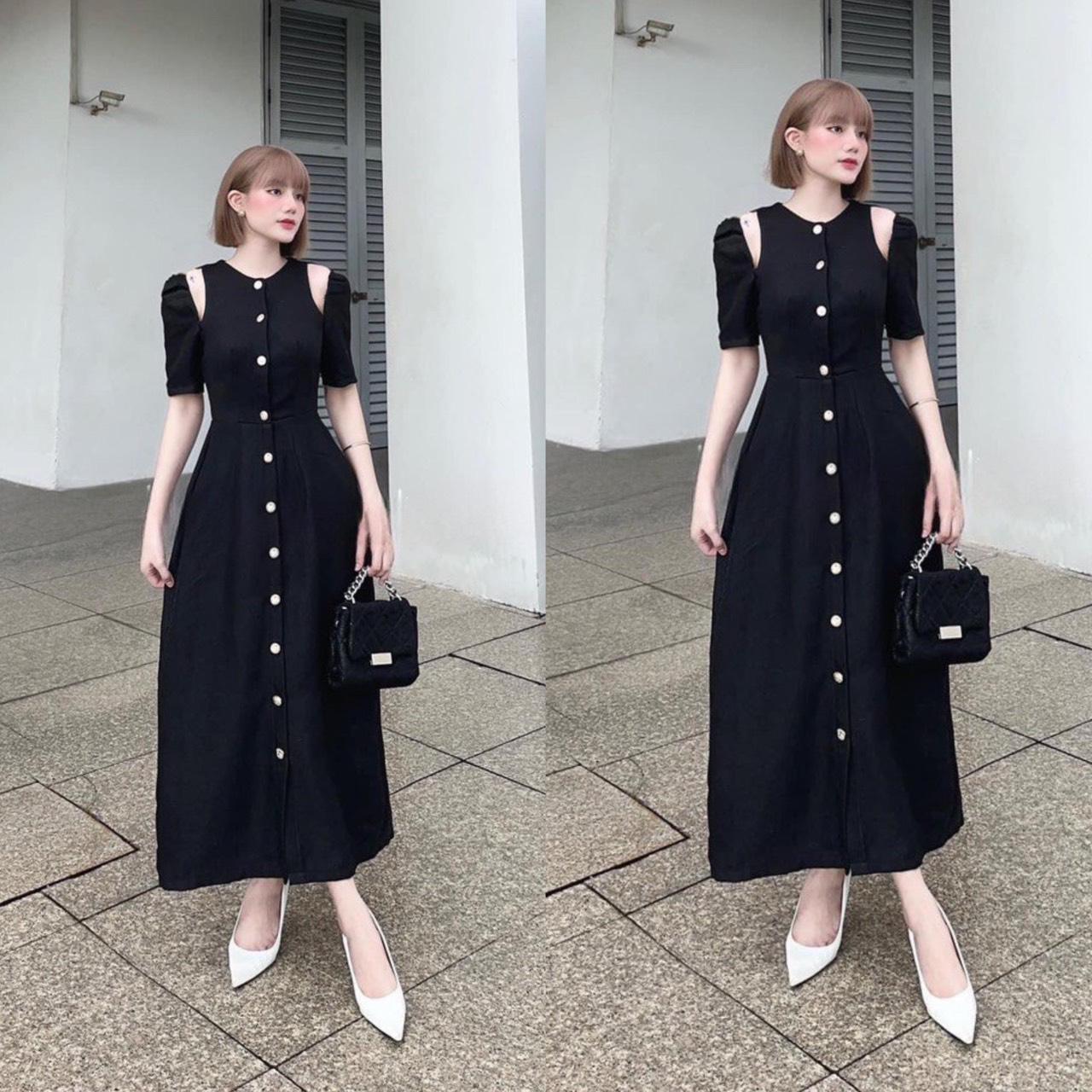 Váy Thời Trang Xẻ vai Béo Xinh Bigsize 40-95Kg Vải Cotton Lạnh Cho Các Nàng  Nữ Dress Women Tay Phồng Tay Bồng Đen - A.1329