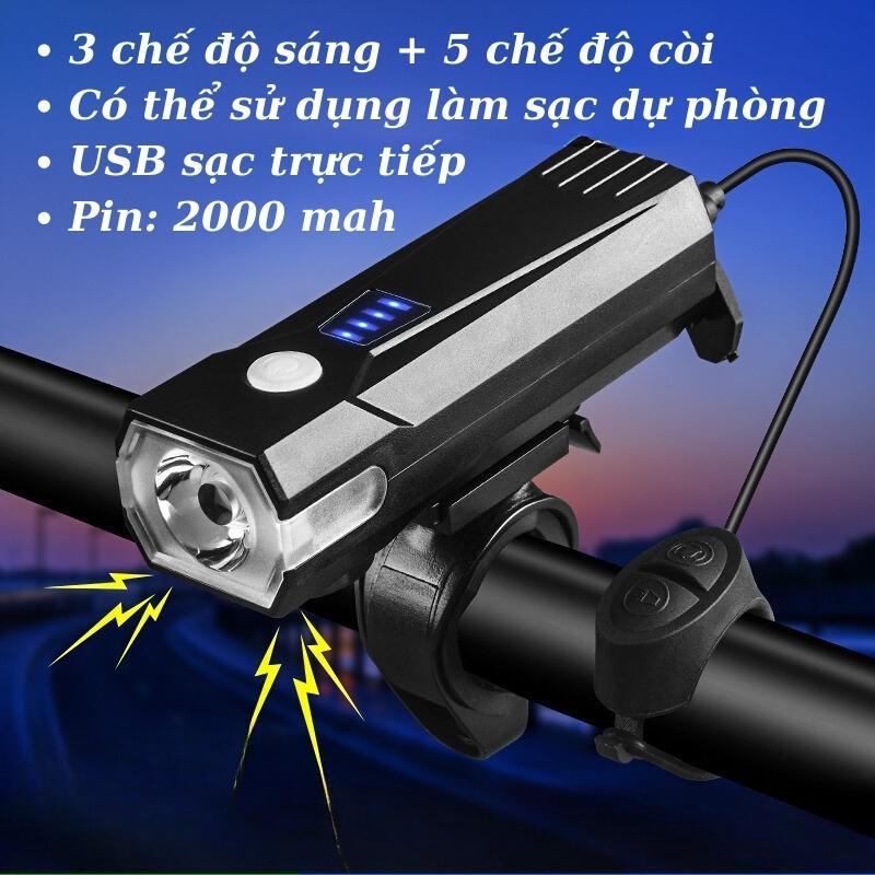 Đèn Pha Xe Đạp T6 Chống Nước Đèn Còi Sạc USB Đa Năng Xe Đạp Đi Đêm Chiếu Sáng, An toàn, Dễ Sử Dụng Led Gắn Xe Đạp Đạp Xe Đạp Sports