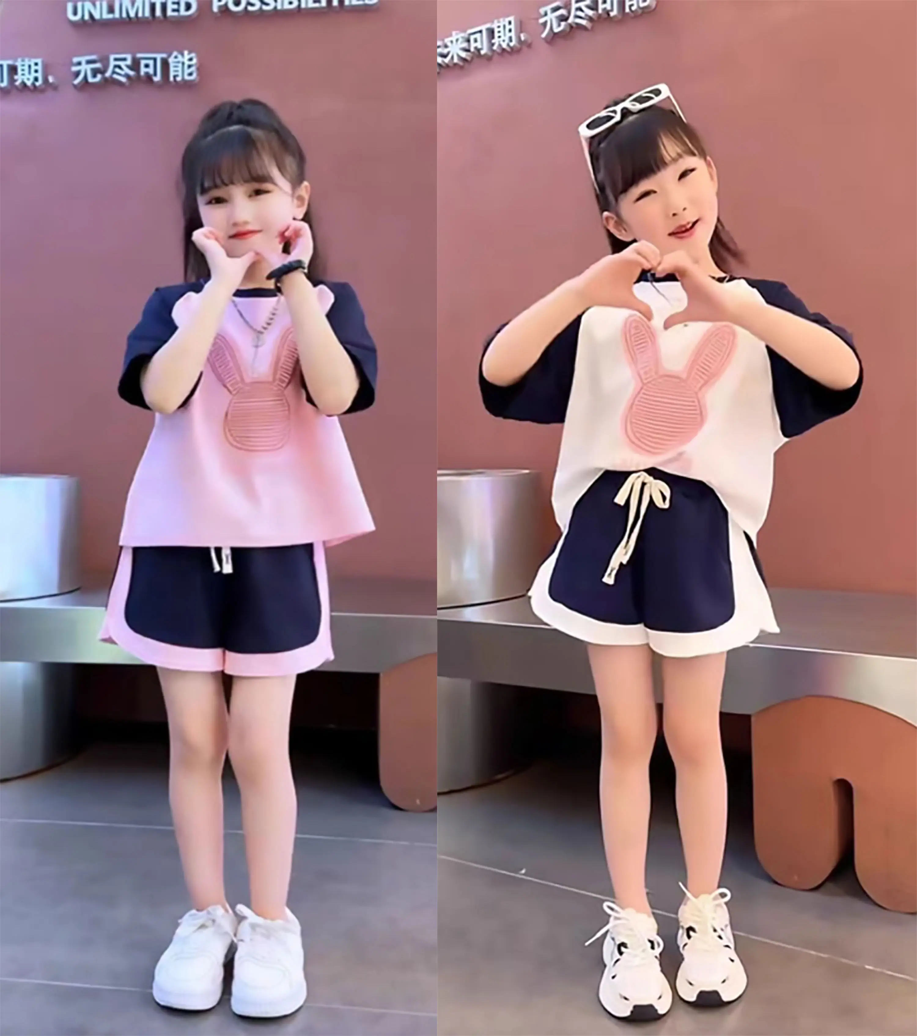Quần áo hè cho bé gái 4-14 tuổi , bộ cộc tay bé gái 14-45 kg , bộ quần áo chất cotton mẫu thỏ vằn phong cách dễ thương dịu dàng thấm hút mồ hôi .