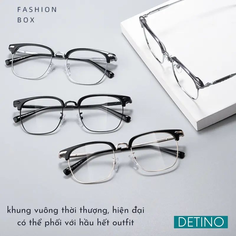 Gọng kính nam trong suốt, kính mắt nam cận thời trang chống ánh sáng xanh tia UV tròng 0 độ cao cấp tặng hộp đựng và khăn lau DETINO K16 5