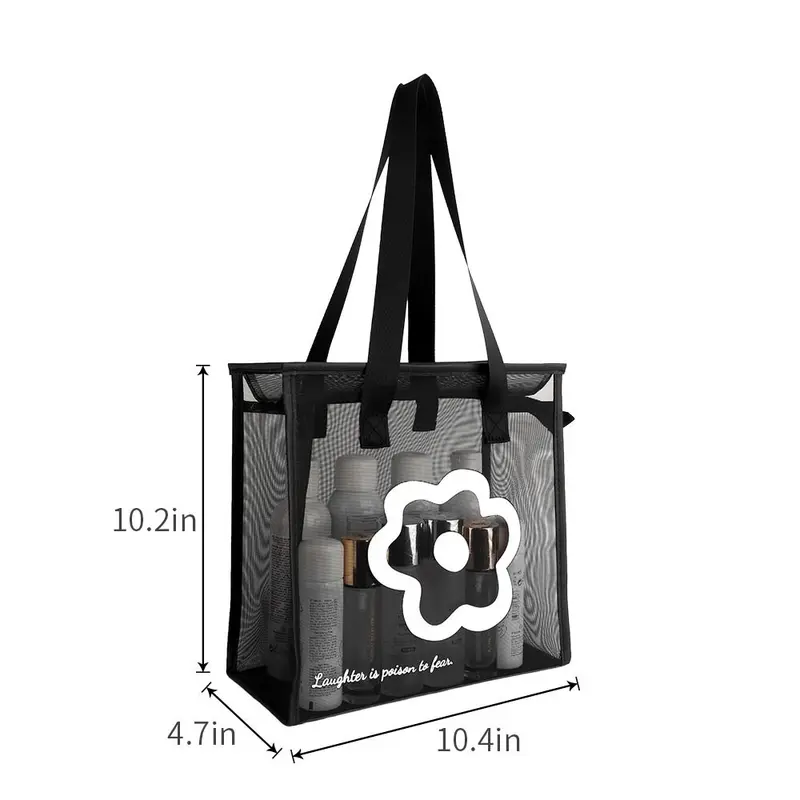 Túi Tote Đi Biển, Trong Suốt, Thời Trang, Làm Bằng Lưới Nylon, Thiết Kế Hoa Và Hoạt Hình, Túi Đựng Mỹ Phẩm Có Khóa Kéo, Túi Trong Suốt, Dành Cho Nữ 2
