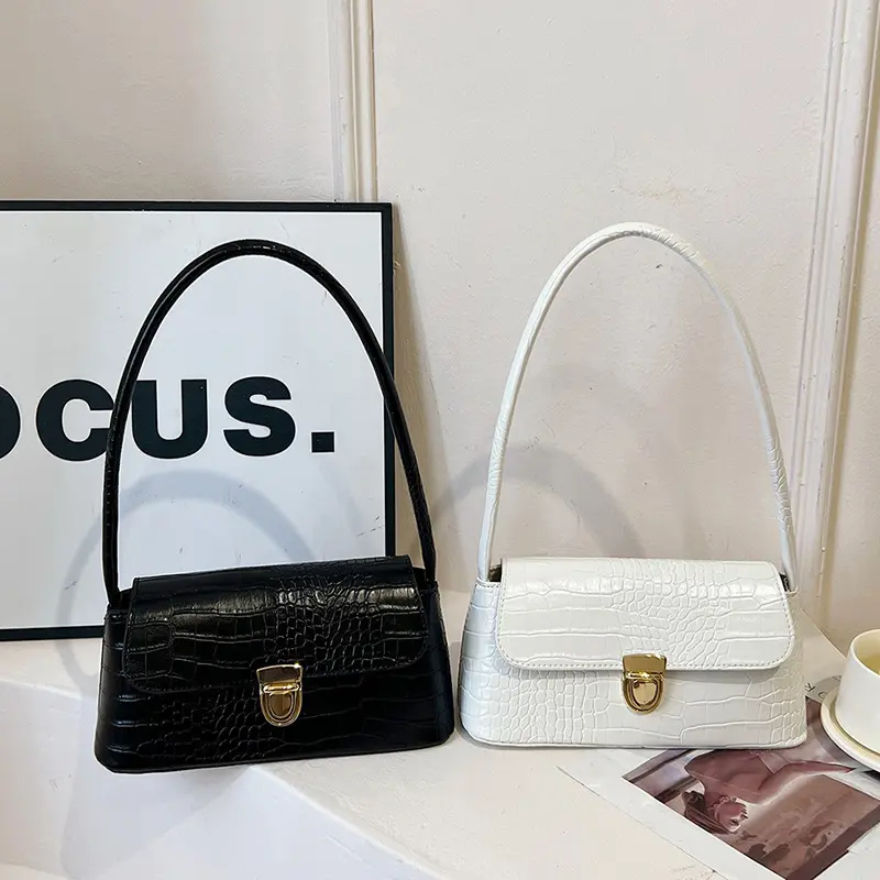 Tas Wanita Korea Style Totebag Selempang Wanita Shoulder Bag Kulit Croco Tali Kokoh Kunci Putar Polos DMTS036 - Putih - Slingbag tas  gemoy 3
