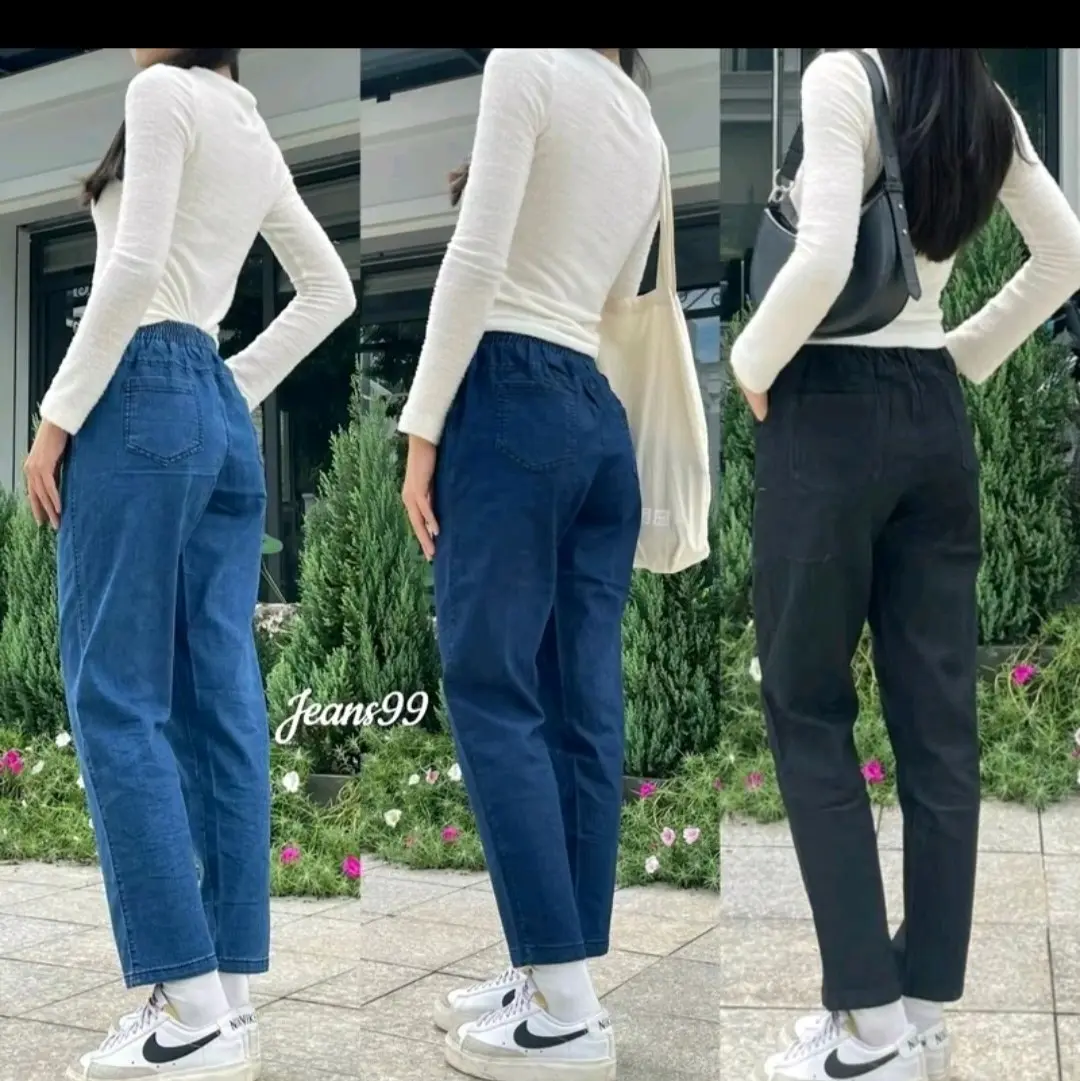 Quần Jean Giấy Baggy Nữ Mềm Mát Cạp Chun Lưng Cao 02 Có Bigsize, Cho Chị Em Diện Đi Chơi Đẹp