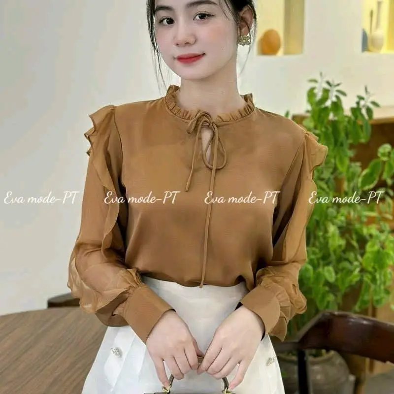 Áo sơmi cổ trụ phối bèo Hàn Quốc nhẹ nhàng, sang chảnh - Size S, M, L, XL (40-63kg) - Nữ Top Women 4