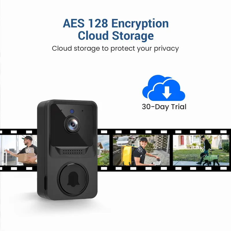 Modern Smart Wireless Doorbell Camera, Outdoor Camera Doorbell with Chime Included, 2-way Audio, Night-Vision, Cloud Storage Service, 2.4G Wi-Fi, Live View, Wireless Video Doorbell, Home Security System, Wifi Smart Doorbell 8