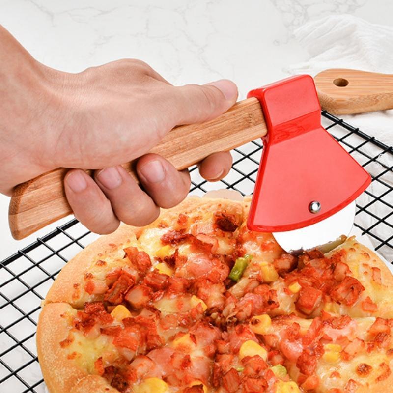 Stainless Steel Pizza Cutter, Wooden Handle Axe Pizza Cutter, Baking Pizza Cutter, Round Pie Cutter, Food Divider, Cooking Kitchen Utensils, Cutting Tool, Kitchen Gadgets 8