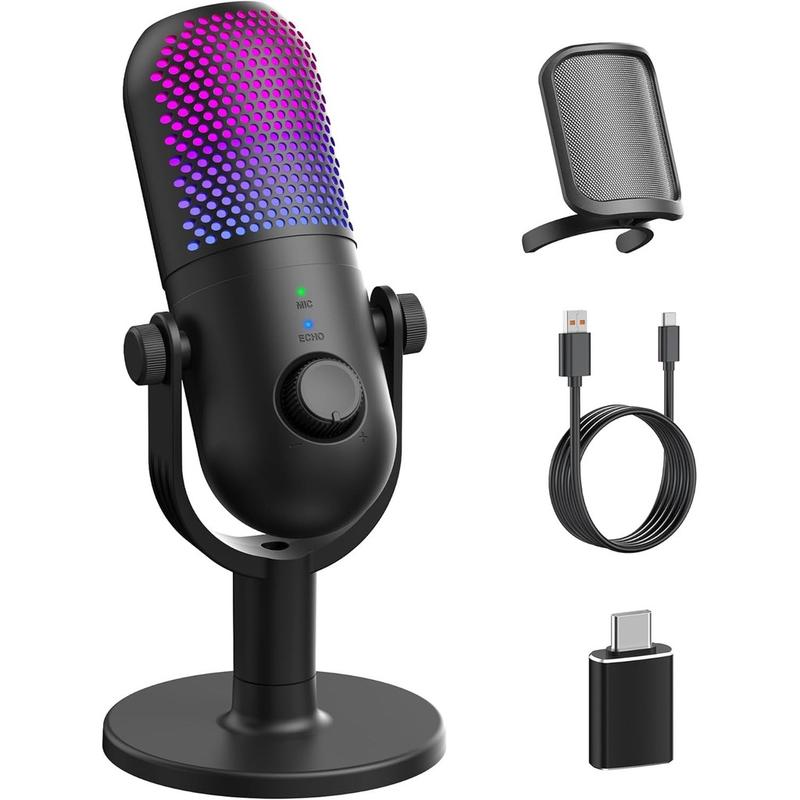 USB Microphone for PC Gaming: Condenser Microphone RGB for Gamer with Stand Mic…