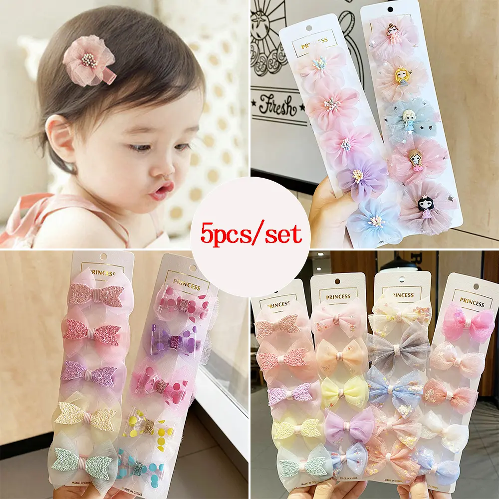 5PCS Girls Cute Sweet Lace Hair Clip Hair Ornament Clips Bow Hairpins