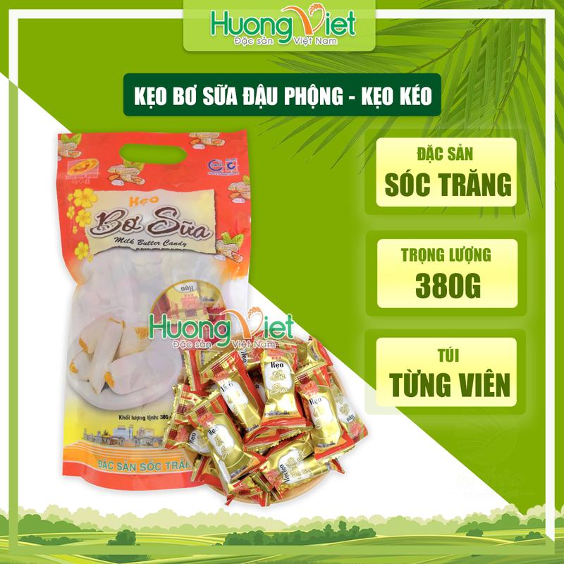 Kẹo bơ sữa đậu phộng Tân Huê Viên, kẹo kéo, kẹo dồi lạc vừng túi 380g