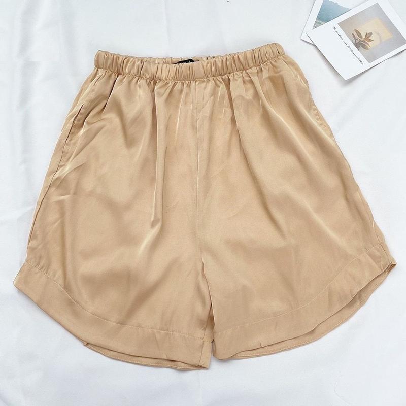 Quần Đùi Ngủ Nữ Lụa Bóng Chất Dày Cạp chun VISYHAN QN13 Nhung Women Voi Kem Áo 9