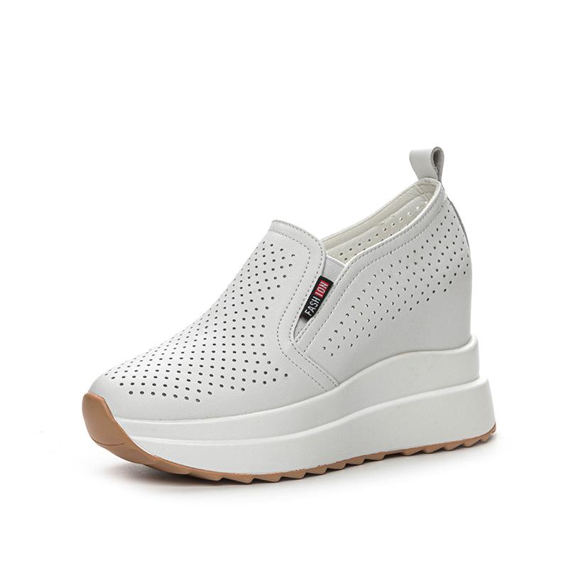 [ Tăng 1 size ] Giày nữ độn đế cao 10 phân dáng slip-on da thật, thiết kế lỗ thông thoáng khí phong cách Hàn Quốc cao cấp, dễ phối đồ- JB25 Sneaker Shoes giày  thể